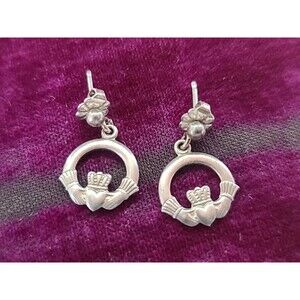 925 Claddagh Dangling Earrings Vintage